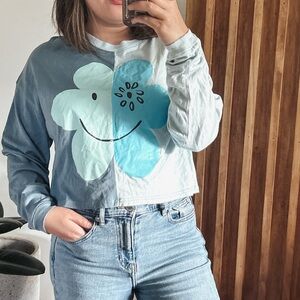 Nordstrom By Cristina Martinez Fun Flower Cotton Blend Cropped Tee. Size XS